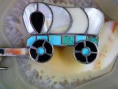 Vintage Zuni Multi-Stone Inlay Covered Wagon Pin  c.1940～
