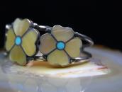 Vtg Zuni Shell & Turquoise Inlay "Desert Rose" Cuff  c.1970～