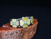 Vtg Zuni Shell & Turquoise Inlay "Desert Rose" Cuff  c.1970～