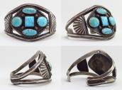 Vintage Navajo Wide Cuff Bracelet w/5 Gem Turquoise  c.1945～