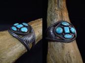 Vintage Navajo Wide Cuff Bracelet w/5 Gem Turquoise  c.1945～