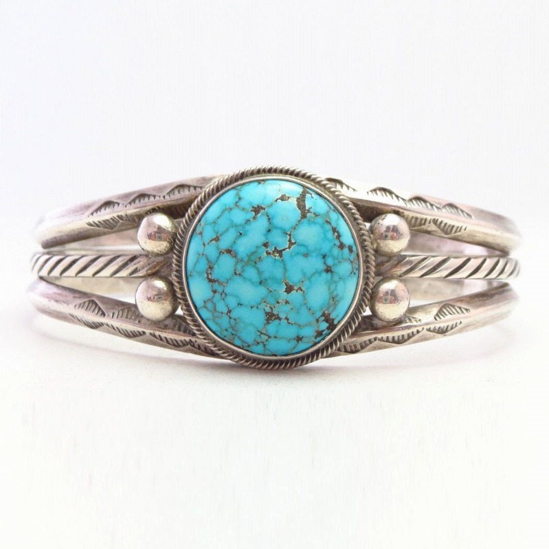 Vtg Navajo Cuff w/Gem Quality Brown Web #8 Turquoise c.1955～