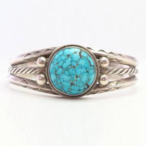 Vtg Navajo Cuff w/Gem Quality Brown Web #8 Turquoise c.1955～