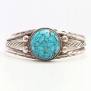 Vtg Navajo Cuff w/Gem Quality Brown Web #8 Turquoise c.1955～