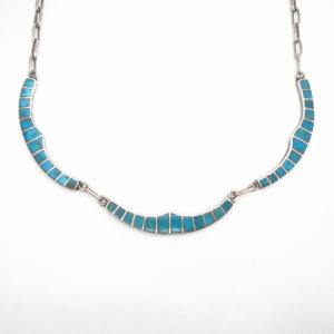 Vintage Zuni Blue Gem Turquoise Inlay Necklace  c.1950～