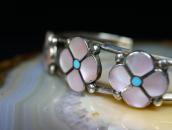 Vtg Zuni Pink Shell/Turquoise Inlay Desert Rose Cuff c.1970～