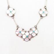Vintage Zuni PinkShell/TQ Inlay Desert Rose Necklace c.1970～