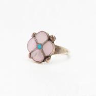 Vtg Zuni Pink Shell/Turquoise Inlay Desert Rose Ring c.1970～