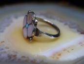Vtg Zuni Pink Shell/Turquoise Inlay Desert Rose Ring c.1970～