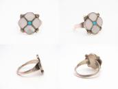 Vtg Zuni Pink Shell/Turquoise Inlay Desert Rose Ring c.1970～
