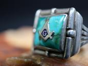 Vintage Navajo Masonic Men's Silver Ring w/Turquoise c.1950