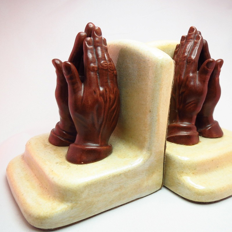 Antique Pottery Praying Hands Bookends