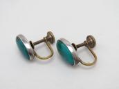 Vintage Navajo Oval Fox Turquoise Screw-back Earrings c.1940