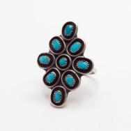 Vintage Zuni Diamond Shape Silver Ring w/Turquoise  c.1965～