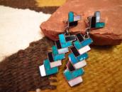 Vtg Zuni Multi-Stone Inlay Weaving Pattern Earring  c.1960～