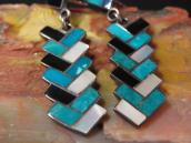Vtg Zuni Multi-Stone Inlay Weaving Pattern Earring  c.1960～
