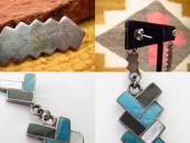 Vtg Zuni Multi-Stone Inlay Weaving Pattern Earring  c.1960～