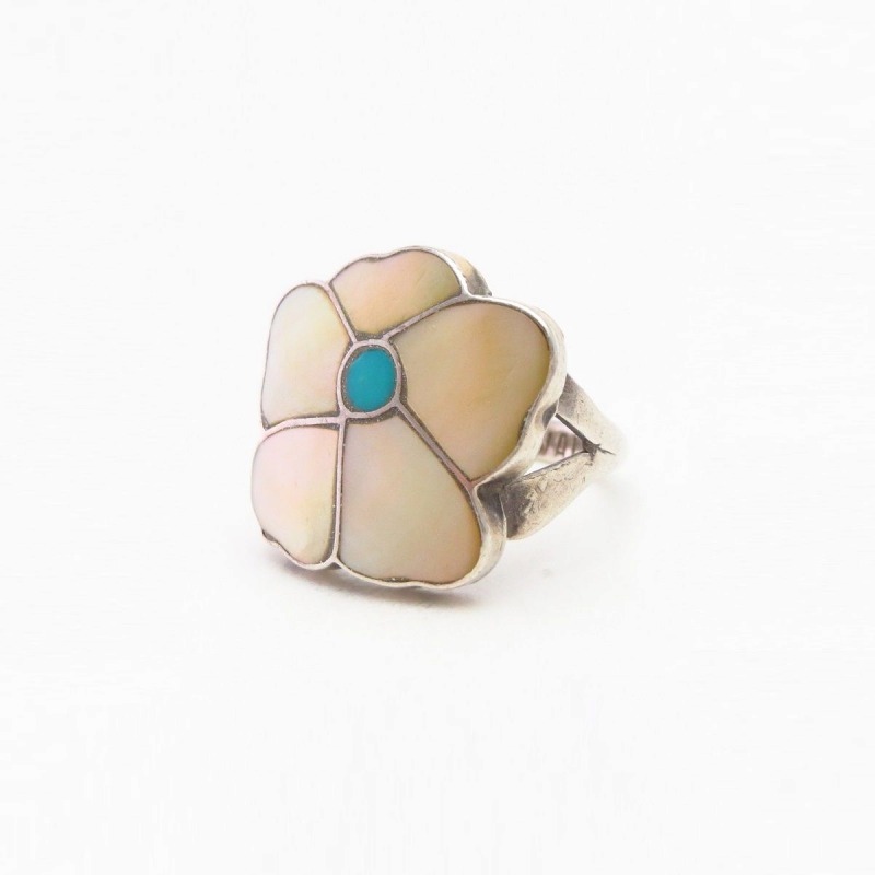 【Rosita & Anselm Wallace】Zuni Desert Rose Inlay Ring c.1980