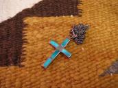 Vtg Zuni Turquoise Inlay Small Cross Fob Necklace  c.1960～