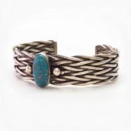 Atq Navajo Braided Wire Cuff w/High Grade Turquoise  c1940～