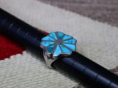Vintage Zuni/Navajo Gem Turquoise Inlay Floral Ring  c.1950～