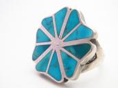 Vintage Zuni/Navajo Gem Turquoise Inlay Floral Ring  c.1950～