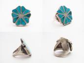 Vintage Zuni/Navajo Gem Turquoise Inlay Floral Ring  c.1950～