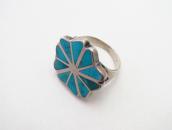 Vintage Zuni/Navajo Gem Turquoise Inlay Floral Ring  c.1950～