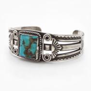 【UITA22】Vintage Navajo Silver Cuff w/Sq. Turquoise  c.1945～