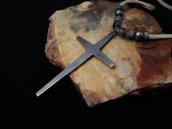 Vtg Navajo Casted Silver Cross Fob Necklace w/Beads  c.1950