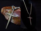 Vtg Navajo Casted Silver Cross Fob Necklace w/Beads  c.1950