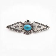 Atq Navajo T-bird Shape Silver Pin w/Gem Turquoise  c.1935～