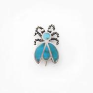Vintage Zuni GemTurquoise Inlay Small Bug Pin Brooch c.1955～