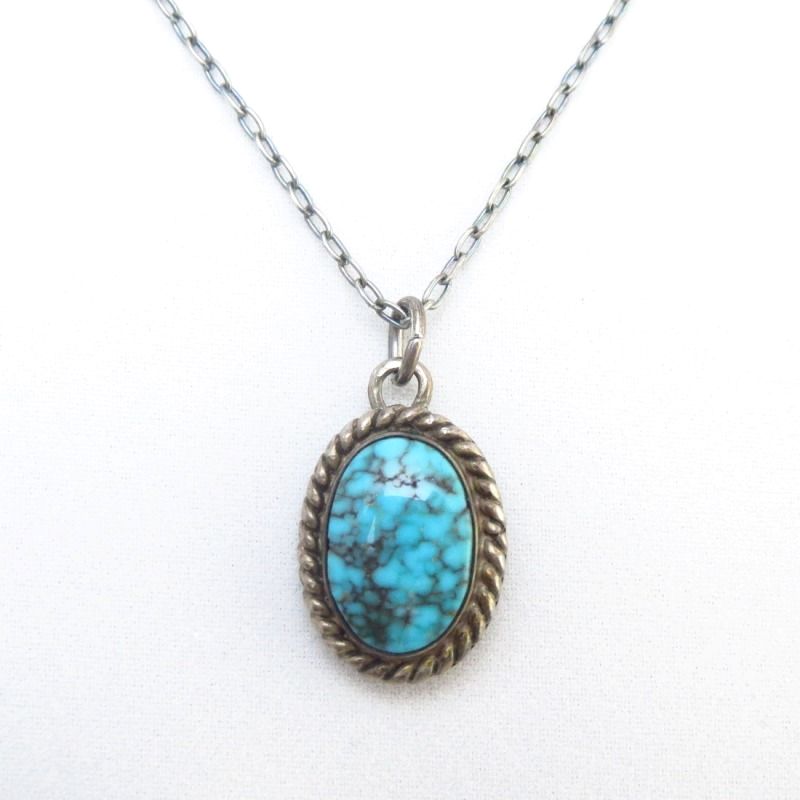 Vintage Navajo SpiderWeb Turquoise Fob Necklace  c.1945～