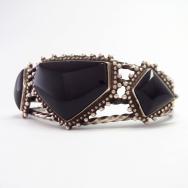 Vintage Navajo Twisted Wire Silver Cuff w/Three Onyx  c.1960