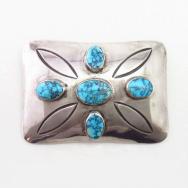 Vintage Repoused Concho Pin w/Hi-Grade No.8 Turquoise c.1960