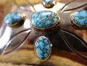 Vintage Repoused Concho Pin w/Hi-Grade No.8 Turquoise c.1960
