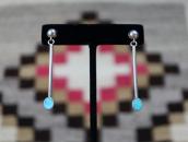 Vtg Zuni Gem Turquoise Inlay Dangle Pierced Earrings c.1970～