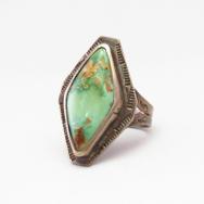 Antique Coffin Shape Face Ring w/Green Turquoise  c.1940～