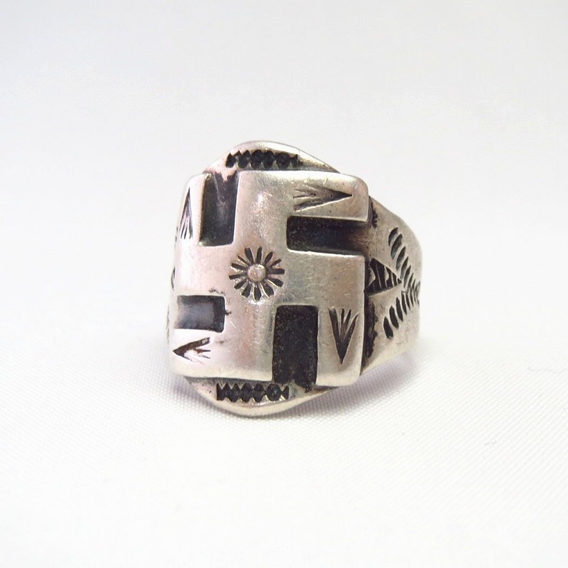 Antique 【R.S. DAVIS】 卍 Applique Silver CigarBand Ring c.1930