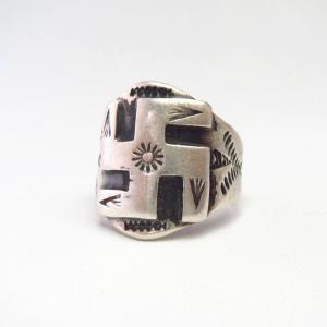 Antique 【R.S. DAVIS】 卍 Applique Silver CigarBand Ring c.1930
