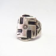 Antique 【R.S. DAVIS】 卍 Applique Silver CigarBand Ring c.1930