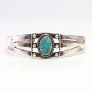 Atq Stamped Split Band Cuff w/Spider Web Turquoise  c1935～