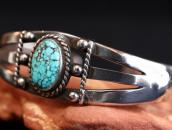 Atq Stamped Split Band Cuff w/Spider Web Turquoise  c1935～
