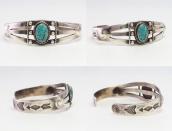Atq Stamped Split Band Cuff w/Spider Web Turquoise  c1935～