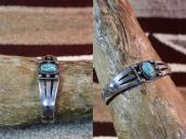 Atq Stamped Split Band Cuff w/Spider Web Turquoise  c1935～