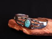 Atq Stamped Split Band Cuff w/Spider Web Turquoise  c1935～