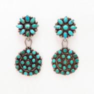 Atq Zuni Turquoise Cluster Dangle Screw-back Earring  c.1940