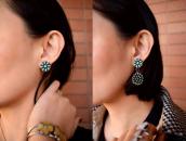Atq Zuni Turquoise Cluster Dangle Screw-back Earring  c.1940