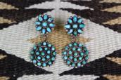 Atq Zuni Turquoise Cluster Dangle Screw-back Earring  c.1940